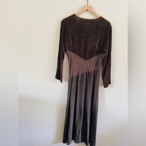 Vintage Knit Neil & David Patchwork Mixed Fabric Brown Midi Dress - Picture 5 of 8